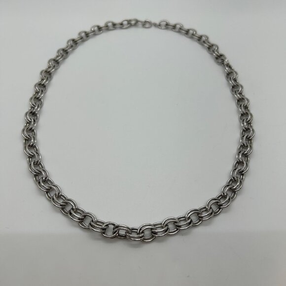Vintage Chunky Silver-tone Chain Necklace Double Link Statement Chainmaille 20" - Picture 3 of 14